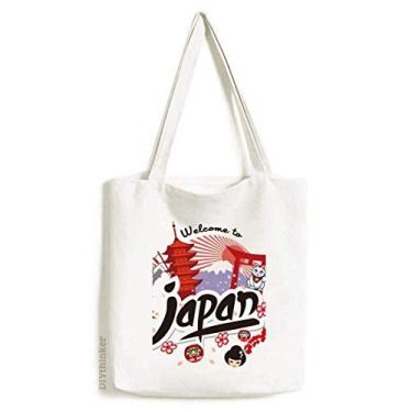 Imagem de Bolsa de lona com mapa preto vermelho japonês menina gato da sorte bolsa de compras casual bolsa de mão