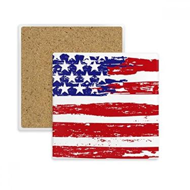 Imagem de Porta-copos quadrado com bandeira dos Estados Unidos e listras para escovação de ar com pedra isolante