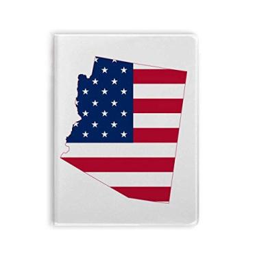 Imagem de Caderno Arizona com mapa dos EUA e estrelas em forma de bandeira listrada com capa de goma