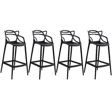Imagem de Loft7 Home Decor, Kit 4 Banquetas Alta Allegra 76 cm Polipropileno - Preto