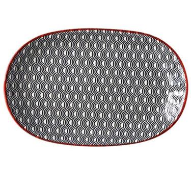 Imagem de PAYNAN Prato de peixe de cerâmica com padrões pintados à mão, saladas, legumes, bifes, prato de mesa