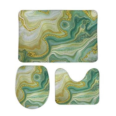 Imagem de Top Carpenter Conjunto de 3 peças antiderrapante de tapetes de banheiro em ouro verde abstrato, tapete macio + tampa de vaso sanitário + tapete de banheiro para decoração de banheiro