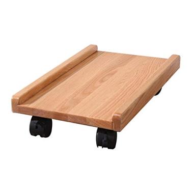 Imagem de GRFIT Suporte de CPU Suporte de CPU de madeira Rack de armazenamento Mobile Desktop Host Chassi Suporte de rolamento Suporte de carrinho de PC de madeira com rodas de rodízio de bloqueio para suporte de torre de PC de escritório em casa (Cor: Natural)