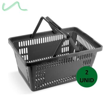 Imagem de 2 Cestas Cestinha Plastica Preta Reforçada Supermercado Mercado 16 Litros