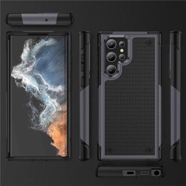 Imagem de FIRSTPELLA Capa para Samsung A23 4G, capa traseira de plástico rígido de camada dupla híbrida + armadura de borracha de silicone macia à prova de choque fina capa de telefone, cinza preto