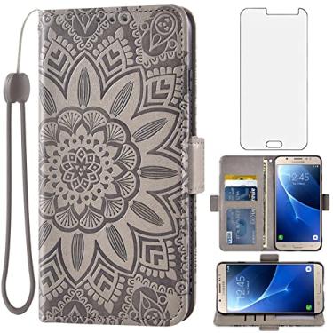 Imagem de Asuwish Capa de telefone para Samsung Galaxy J7 2016 com protetor de tela de vidro temperado e carteira de couro floral capa flip suporte para cartão de crédito acessórios para celular Glaxay J 7 J710