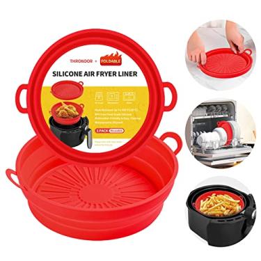 Imagem de Forro de silicone para fritadeira a ar – Reutilizável e dobrável, redondo, cesto de silicone, forro instantâneo para panela de 21 cm para 5,3 litros ou maior