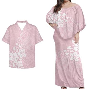 Imagem de Mornpassion Vestido polinésio feminino Puletasi Samoan manga morcego vestido havaiano camisa havaiana para casais plus size 2XS-7GG, Polinésio 14, P