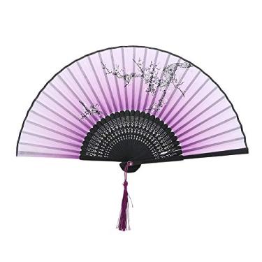 Imagem de OKJHFD Leques dobráveis, ventiladores de mão, adereços de dança para presente de festa de casamento, decoração de casa e escritório para decoração de parede, presentes, dança, (Purple)