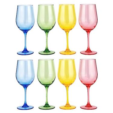 Imagem de KX-WARE Taças de vinho clássicas de acrílico para todos os fins, taças de vinho de haste de plástico de 540 ml, conjunto de 8 multicoloridos