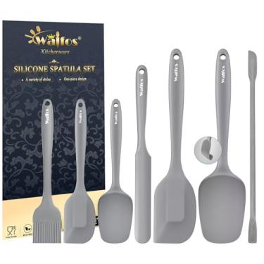 Imagem de Walfos Conjunto de espátulas de silicone (7 peças) °C °C espátulas raspadoras de silicone resistentes ao calor com núcleo de aço inoxidável, espátula de borracha flexível antiaderente para cozinhar,