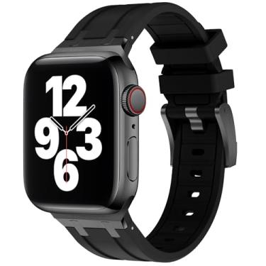 Imagem de Laxarmer Pulseira masculina para Apple Watch Ultra 2 49 mm, 45 mm, 44 mm e 42 mm, pulseira de borracha de silicone líquido para iWatch Ultra/Ultra 2 séries 9, 8, 7, 6, 5, 4 e SE, preta