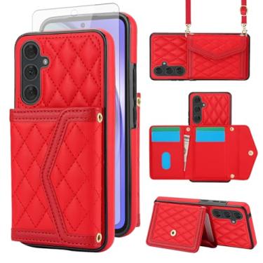 Imagem de Asuwish Capa de celular para Samsung Galaxy A14/M14 5G carteira celular com protetor de tela de vidro temperado bloqueio RFID compartimento para cartão de crédito alça transversal suporte A 14 4G 14 A