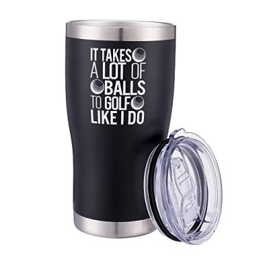 Imagem de Misty Hawk Copo isolado a vácuo com tampa e canudo para mulheres e homens | Aço inoxidável, | 590 ml | Presente para mamãe ou papai | Caneca de café reutilizável para viagem |Copo de café gelado... (Golfe (Preto))