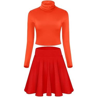 Imagem de Shihanee Vestido feminino de Halloween com gola redonda justa manga longa saia rodada casual patinadora, Doce, Large