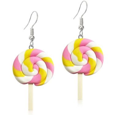 Imagem de JNONL Brincos de gota com pingente de pirulito rotativo e contrastante, adoráveis, personalizados, com desenho colorido, arco-íris, resina para mulheres, joias e presentes, argila de polímero, Sem