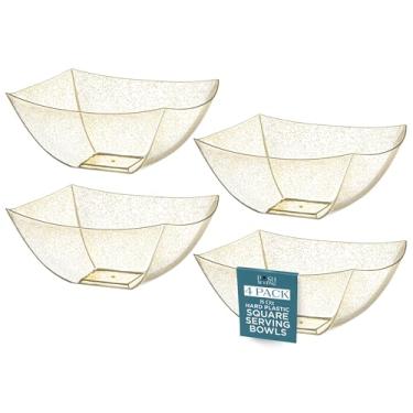 Imagem de Posh Setting Tigelas de plástico Gold Glitter (227 g - embalagem com 4) recipientes descartáveis quadrados para mesa de festa, batatas fritas, buffet de doces e salada