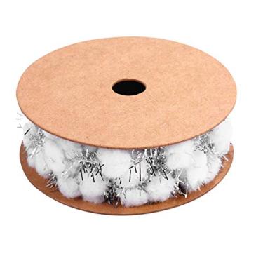 Imagem de Fita de pompom de de com glitter e bolas difusas, fita decorativa para árvore de, guirlanda de arame, faça você mesmo, fita de embalagem de artesanato, branca, decoração de