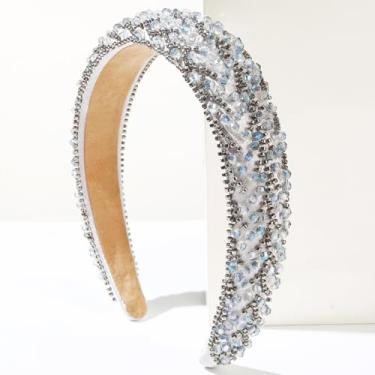 Imagem de SLTXLNXH Faixa de cabeça feminina de luxo feita à mão, elegante e simples, com contas de arroz de cristal, acessórios de cabelo versáteis para meninas
