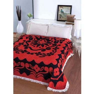Imagem de Colcha Casal Chenille Canelada Flórida Vermelho/Preto Aristocrata Joli