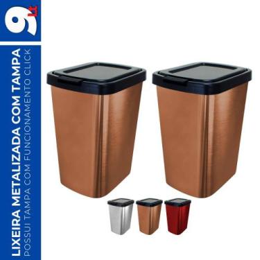 Imagem de Kit 2 Lixeira 9L Metalizado c/ Tampa Click Banheiro Cozinha - Arqplast
