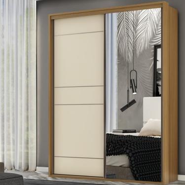 Imagem de Guarda Roupa Casal com Espelho 2 Portas de Correr 100 MDF Qualitá Belmax - Freijo/Off White