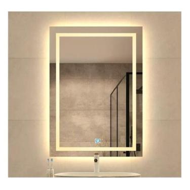 Imagem de Espelho jateado iluminado com led quente e touch 90x70cm vertical - Wo