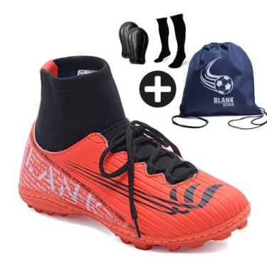 Imagem de Kit Chuteira Society Botinha Blank com Meião, Caneleira e Mochila LAR 