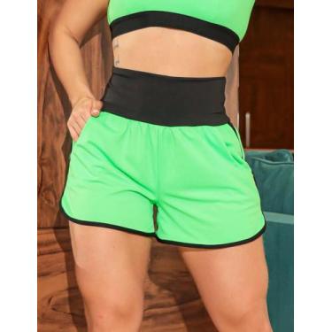 Imagem de Short Feminino Esportivo Running com Bolso - Fitmoda, Verde neon, Pret
