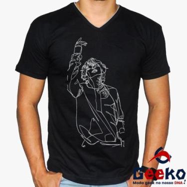 Imagem de Camiseta BTS 100% Algodão BTS Kim Taehyung K-pop Geeko, Preto gola v, 