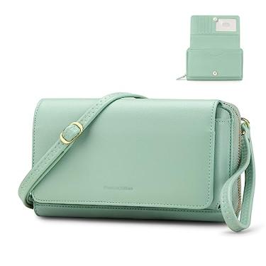 Imagem de RONSIN Bolsa transversal para mulheres carteiras de pulso com cartão RFID pequenas bolsas clutch com 2 alças, Verde claro 10