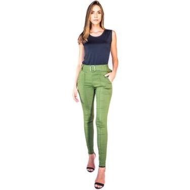 Imagem de Calça Skinny Bengaline Wolfox Com Cinto Cintura Alta, Verde,  GG