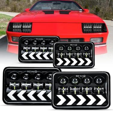 Imagem de LLPTA 4 peças 4 x 6 10 cm x 15 cm feixe selado retangular atualização âmbar sinal de seta / estacionamento branco DRL farol alto baixo LED halo conjunto de faróis H4 lâmpadas H4 + adaptadores