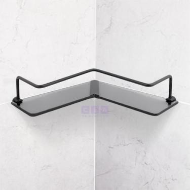 Imagem de Porta Shampoo Preto Fosco Canto Em L Vidro Fumê - EVM Acabamentos