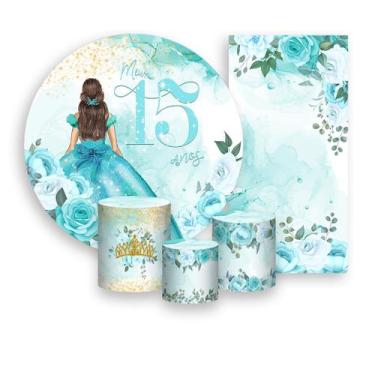 Imagem de Kit Painel De Festa + Trio Capa Cilindro + Faixa Veste Fácil - 15 Anos