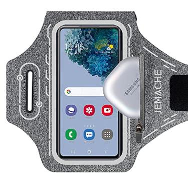 Imagem de JEMACHE Braçadeira de corrida para Samsung Galaxy S21 Ultra, S20 Plus, S21 Plus 5G, S20 FE, Note 20 Ultra 10+ 9 8, faixa de braço para academia com bolso para fones de ouvido, porta-cartões (cinza)