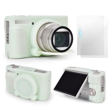 Imagem de VOVMOEYA Conjunto de acessórios de capa para câmera SX740 [com 2 filmes LCD temperados], capa protetora de silicone compatível com câmera digital Canon PowerShot SX730 SX740 HS - Verde gelatina