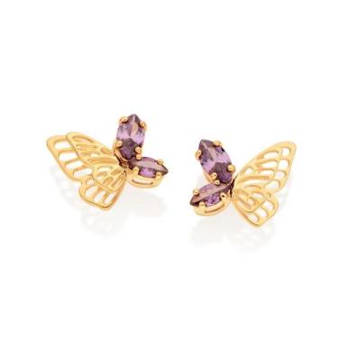 Imagem de Brinco Feminino Banhado Ouro 18k Com Zircônias Rommanel Lindo Elegante