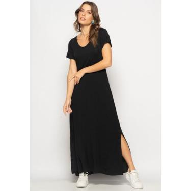 Imagem de Vestido Longo Manga Curta Malha Preto Salvatore Fashion, P