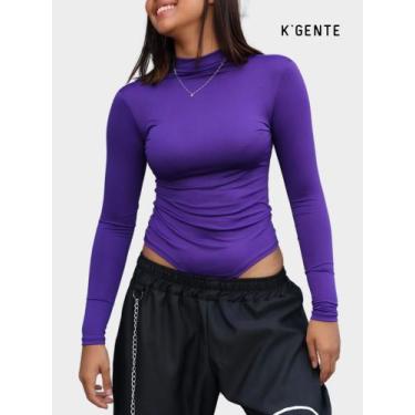 Imagem de bory body básico feminino suplex collant maiô manga longa gola alta - 