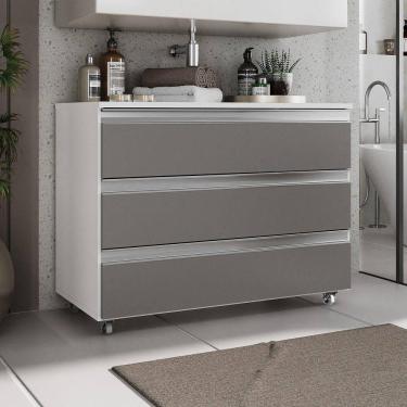 Imagem de Gabinete Banheiro Rodinhas Joia 80cm 03 Gavetas Branco Cinza