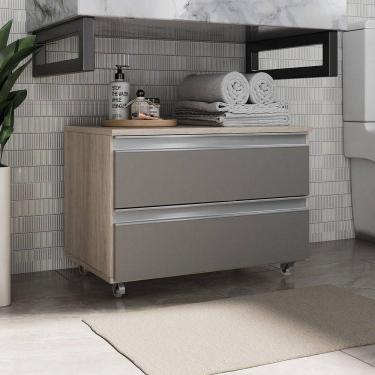 Imagem de Gabinete Banheiro Rodinhas Joia 60cm 02 Gavetas Madeirado Cinza