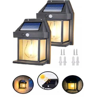 Imagem de 2 Peças Luminária Solar de Parede C/ Sensor de Presença Arandela Exter
