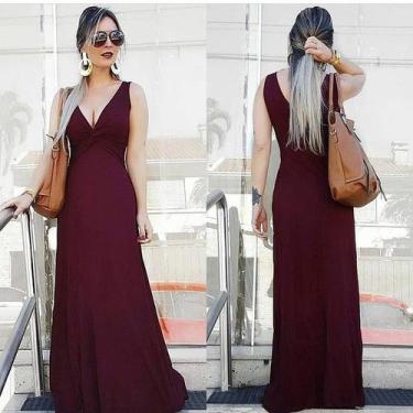 Imagem de Vestido Longo Feminino Decote Em V Cachequere - innvistamoda, Vinho, g