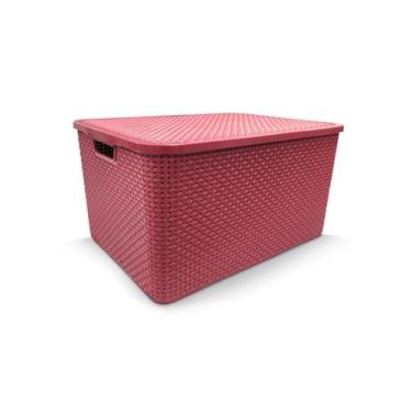 Imagem de Caixa Organizadora Cesto Rattan Baby Rosa 7 Litros C/ Tampa Empilhável