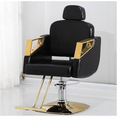 Imagem de Cadeira de barbeiro, cadeira de salão de barbeiro de couro PU com bomba hidráulica, com chassi quadrado de pedal, altura ajustável Swiveng de 360 graus, para móveis de salão, preta, B