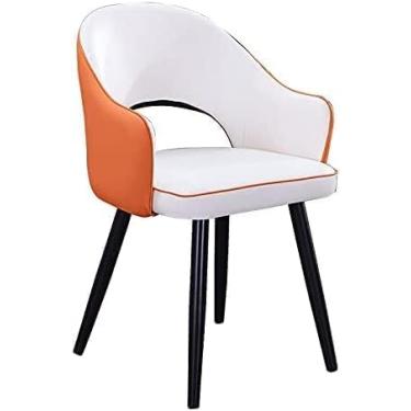Imagem de Cadeiras de cozinha, cadeiras de jantar estofadas, cadeiras laterais, sala de estar com capa de couro macio, assento almofadado e pernas de metal, laranja + branco