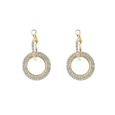 Imagem de MAIHAO Brincos de argola de círculo duplo de strass fashion para mulheres, geométricos, 8 anéis redondos infinitos, brincos de gota, joias de festa, berloque, Zircônia cúbica