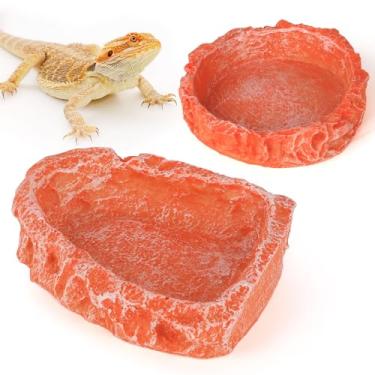 Imagem de Tigela de água para répteis para acessórios de tanque de dragão barbudo, Hyggerzoo, alimentador de rocha de répteis para tanque de répteis, 2 unidades, tigela de terrário de resina de canto para