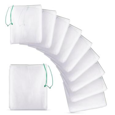 Imagem de Sacos de filtro de mídia SunGrow, mantém diferentes meios de aquário no lugar, bolsa de nylon de malha branca com corda verde, economize tempo e dinheiro com este pacote de 10 unidades